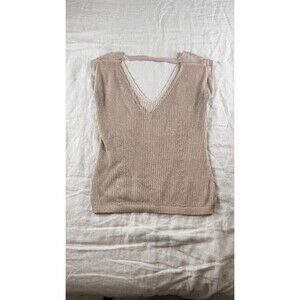 AX Armani Exchange Women's Metallic Knit V-Neck Sweater Vest Tan Size M